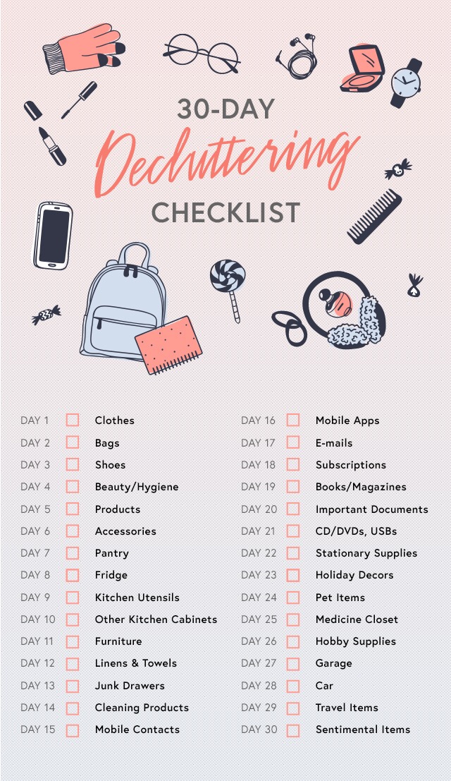 30 Day decluttering check list